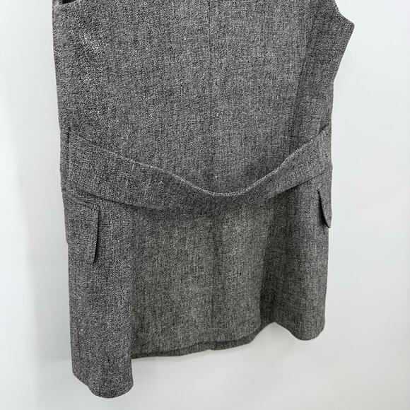 Theory Sedeia Gray Linen Crepe Vest Womens Size 2  Open Front Black White Boucle - Picture 6 of 8